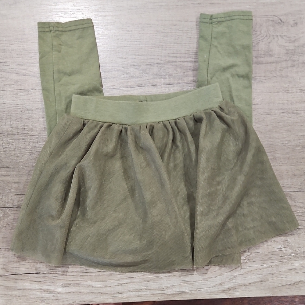 Flapdoodles Olive Leggings with Tulle Skirt